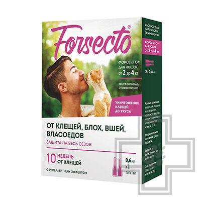 FORSECTO Капли на холку от клещей, блох, вшей и власоедов для кошек