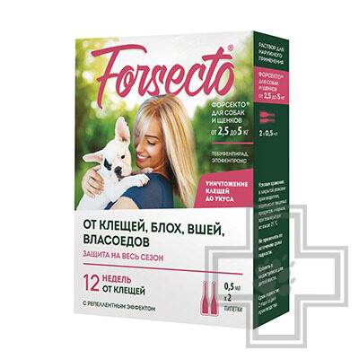 FORSECTO Капли на холку от клещей, блох, вшей и власоедов для собак
