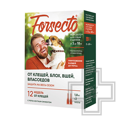 FORSECTO Капли на холку от клещей, блох, вшей и власоедов для собак