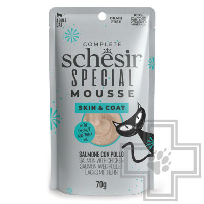 Schesir Special Mousse Skin & Coat Пресервы для взрослых кошек для кожи и шерсти, с лососем