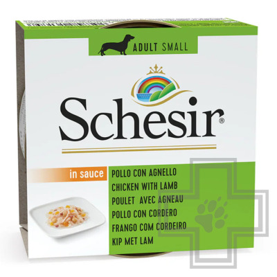 Schesir Консервы для взрослых собак мелких пород, с курицей и ягненком в соусе