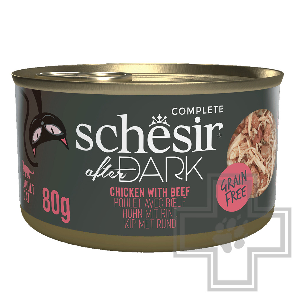 Schesir After Dark Консервы для взрослых кошек, с курицей и говядиной в бульоне