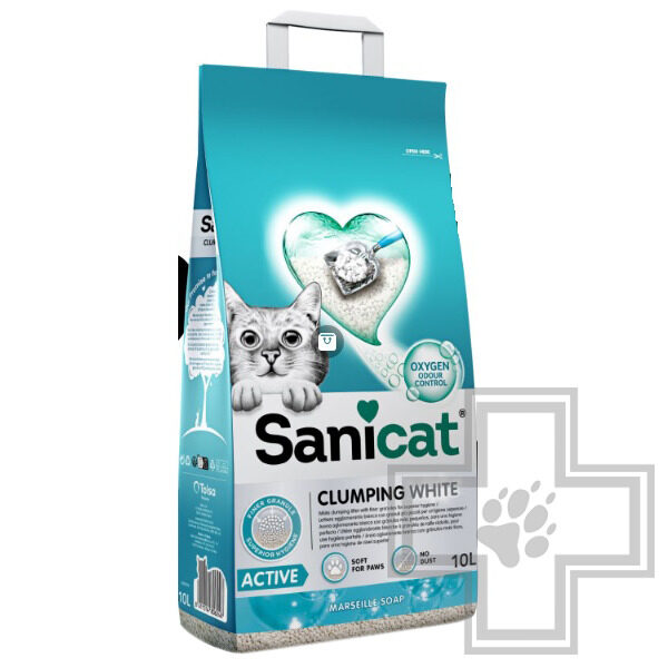 Sanicat Clumping White ACTIVE Наполнитель бентонитовый комкующийся, с ароматом марсельского мыла