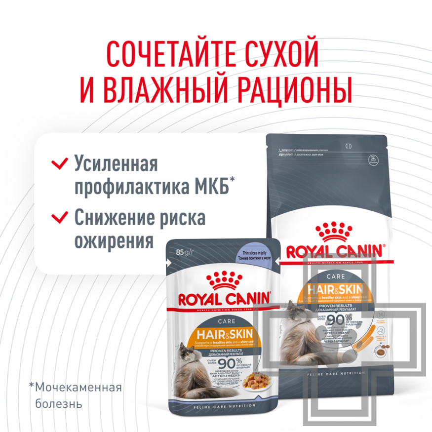 Royal Canin Hair & Skin Care Пресервы для взрослых кошек для поддержания кожи и шерсти, в желе