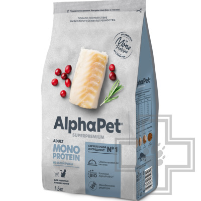 AlphaPet Superpremium MONOPROTEIN Корм для взрослых кошек, с белой рыбой