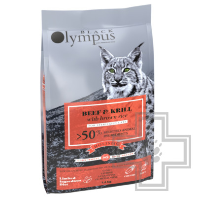 Black Olympus Sterilised Корм для взрослых стерилизованных кошек, с говядиной и крилем