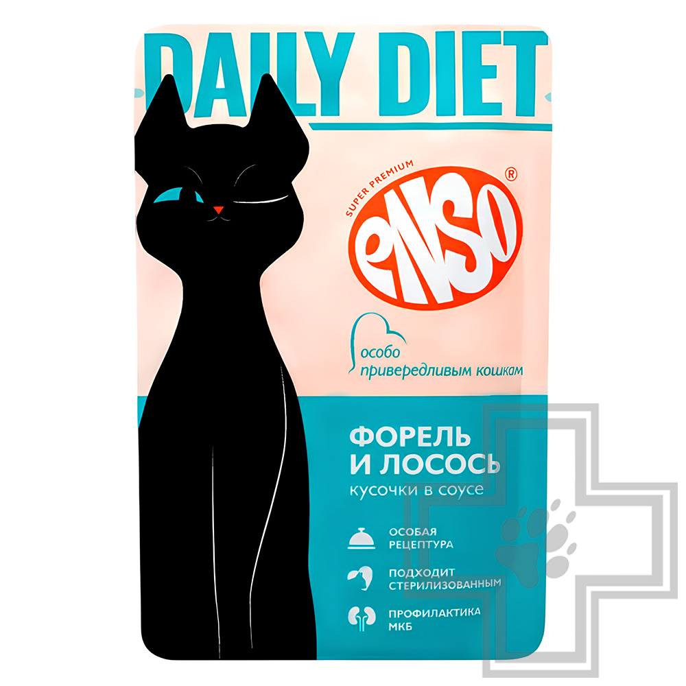 ENSO DAILY DIET Пресервы для взрослых привередливых кошек, с форелью и лососем в соусе