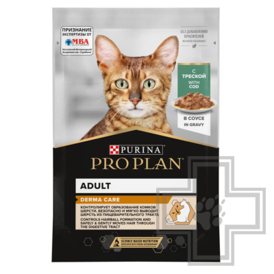 Pro Plan Derma Care Adult Пресервы для взрослых кошек с чувствительной кожей, треска в соусе