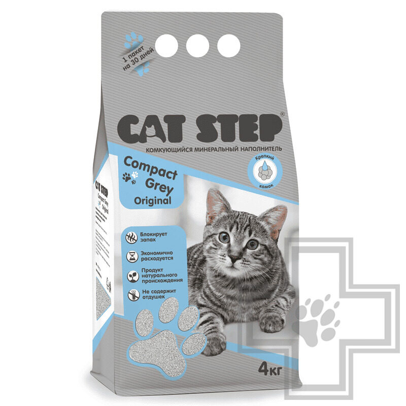 Cat Step Compact Gray Original Наполнитель бентонитовый комкующийся, без запаха