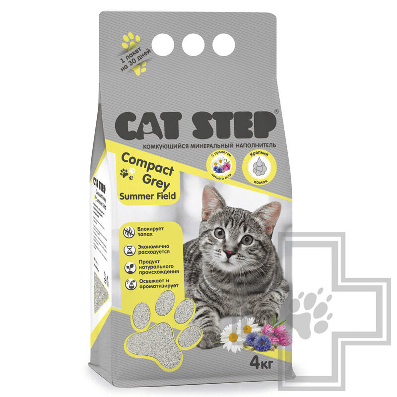 Cat Step Compact Gray Summer Field Наполнитель бентонитовый комкующийся, луговой аромат