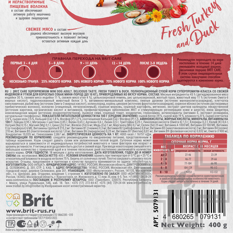 Брит Кеа Delicious Taste Корм для взрослых собак мелких пород, с индейкой и уткой