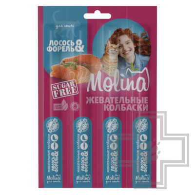 Molina Жевательные колбаски для кошек, с лососем и форелью
