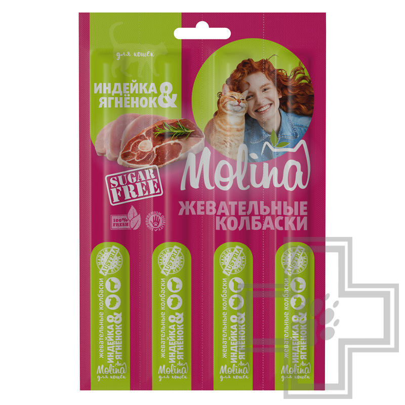 Molina Жевательные колбаски для кошек, с индейкой и ягненком