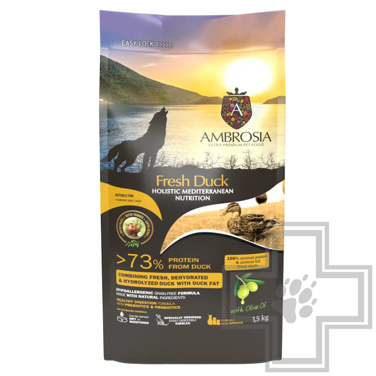 Ambrosia Mediterranean Diet Корм для взрослых собак всех пород, с уткой