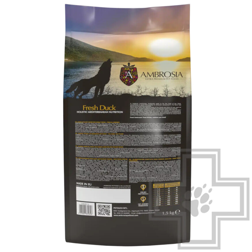 Ambrosia Mediterranean Diet Корм для взрослых собак всех пород, с уткой Ambrosia Mediterranean Diet Корм для взрослых собак всех пород, с уткой