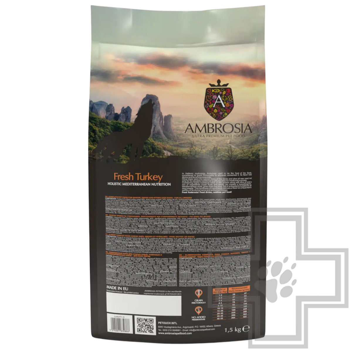 Ambrosia Mediterranean Diet Корм для пожилых стерилизованных собак с ожирением, с индейкой