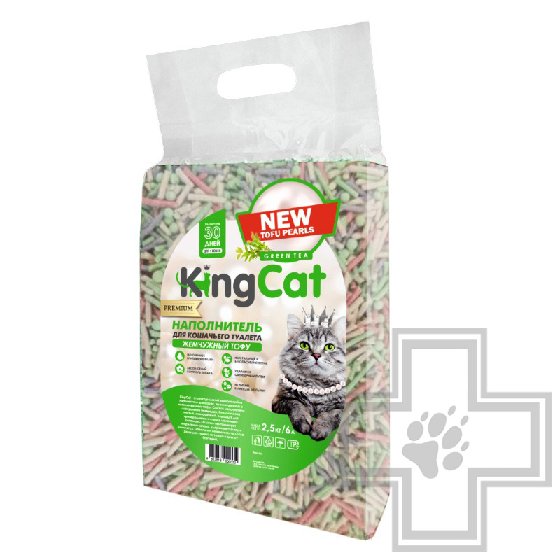 KingCat Жемчужный Тофу Наполнитель соевый впитывающий, с ароматом зеленого чая