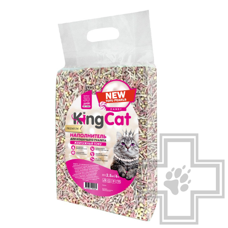 KingCat Жемчужный Тофу Наполнитель соевый комкующийся, с ароматом конфет