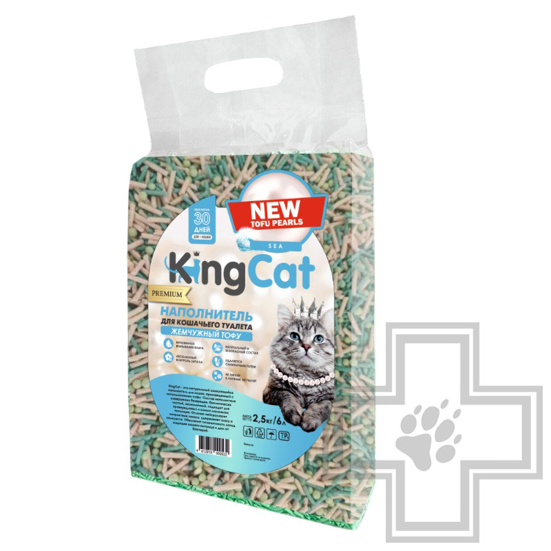 KingCat Жемчужный Тофу Наполнитель соевый комкующийся, с морским ароматом