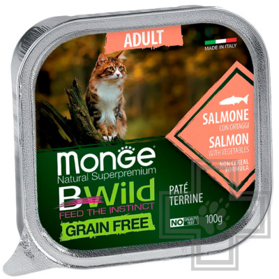 Monge Cat BWild GRAIN FREE Консервы для взрослых кошек, с лососем и овощами
