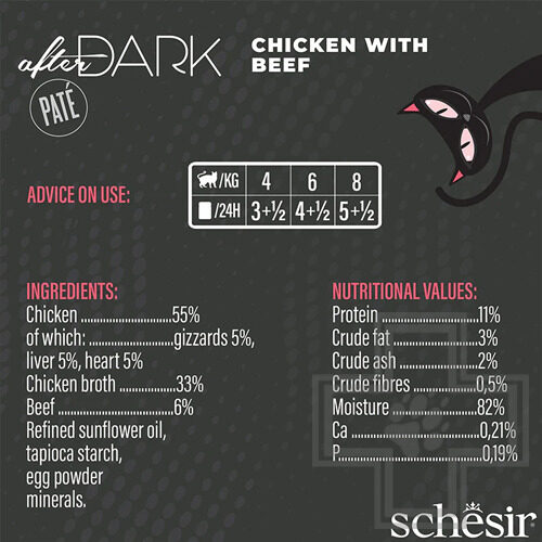 Schesir After Dark Консервы для взрослых кошек, паштет с курицей и говядиной Schesir After Dark Консервы для взрослых кошек, паштет с курицей и говядиной
