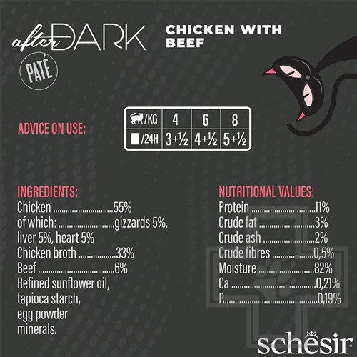 Schesir After Dark Консервы для взрослых кошек, паштет с курицей и говядиной