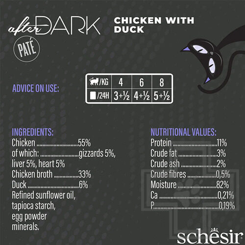 Schesir After Dark Консервы для взрослых кошек, паштет с курицей и уткой Schesir After Dark Консервы для взрослых кошек, паштет с курицей и уткой