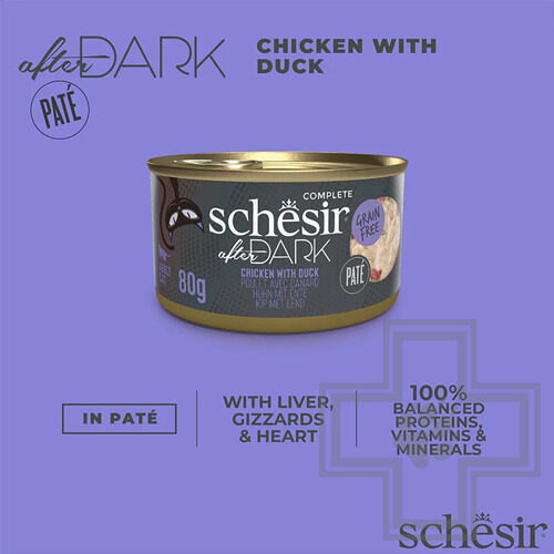Schesir After Dark Консервы для взрослых кошек, паштет с курицей и уткой Schesir After Dark Консервы для взрослых кошек, паштет с курицей и уткой