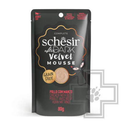 Schesir After Dark Velvet Пресервы для взрослых кошек, мусс с курицей и говядиной