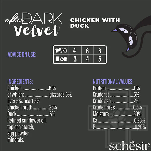 Schesir After Dark Velvet Пресервы для взрослых кошек, мусс с курицей и уткой Schesir After Dark Velvet Пресервы для взрослых кошек, мусс с курицей и уткой