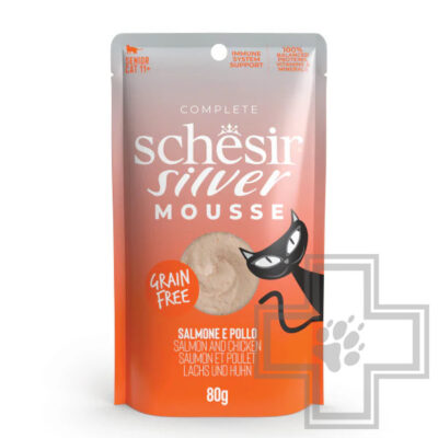 Schesir Silver Mousse Пресервы для кошек старше 6 лет, мусс с курицей, лососем и тыквой