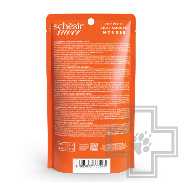 Schesir Silver Mousse Пресервы для кошек старше 6 лет, мусс с курицей, лососем и тыквой Schesir Silver Mousse Пресервы для кошек старше 6 лет, мусс с курицей, лососем и тыквой