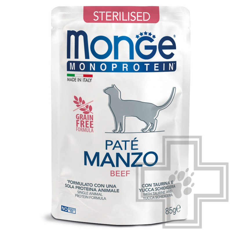 Monge Mono Pate Sterilised Пресервы для взрослых стерилизованных кошек, паштет из говядины