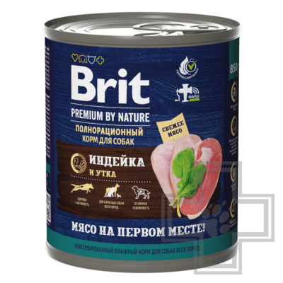 Брит Premium Консервы для взрослых собак всех пород, с индейкой и уткой