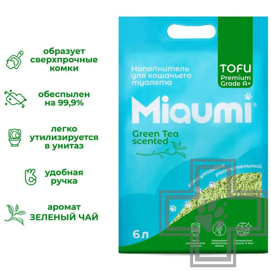 Miaumi TOFU Green Tea Scented Наполнитель растительный комкующийся, с ароматом зеленого чая
