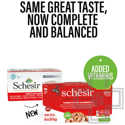 Schesir Complete Nutrition Консервы для кошек, с тунцом и креветками в желе (мультиупаковка)