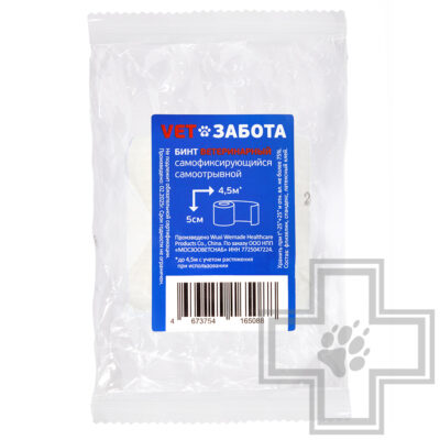 VETЗАБОТА Бинт ветеринарный самофиксирующийся, белый