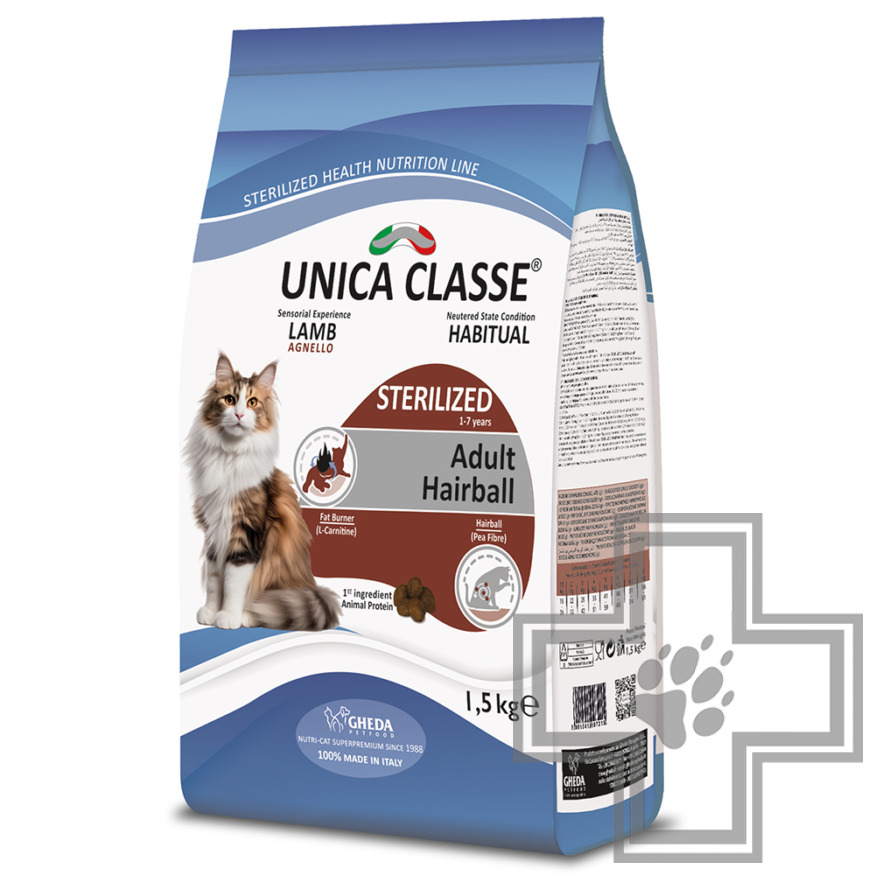 Unica Classe STERILIZED Adult Hairball Корм для взрослых стерилизованных кошек, с ягненком