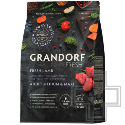 Grandorf Fresh Корм для взрослых собак крупных и средних пород, с ягненком и бататом