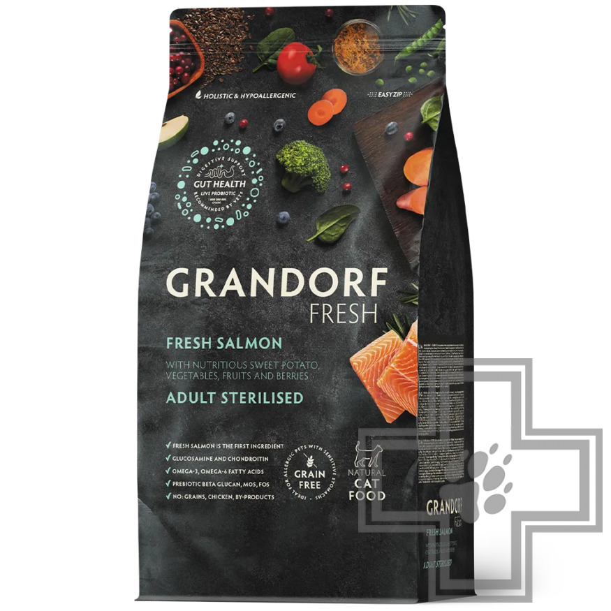 Grandorf Fresh Корм для взрослых стерилизованных кошек, с лососем и бататом