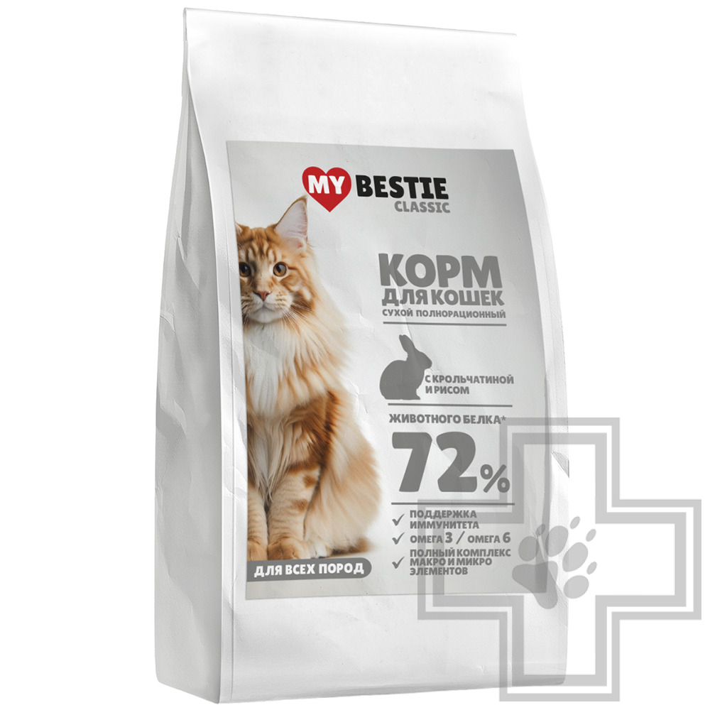 MYBESTIE Корм для взрослых кошек, с крольчатиной и рисом