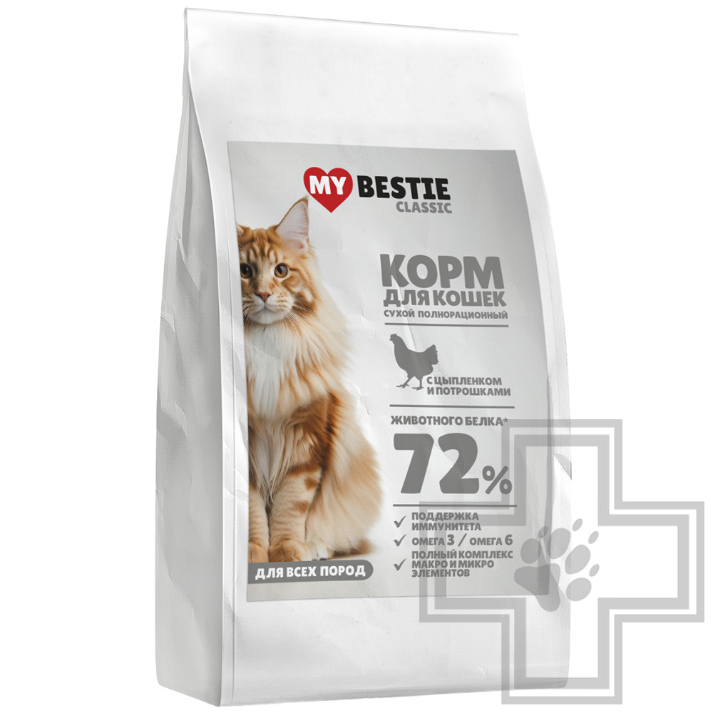 MYBESTIE Корм для взрослых кошек, с цыпленком и потрошками