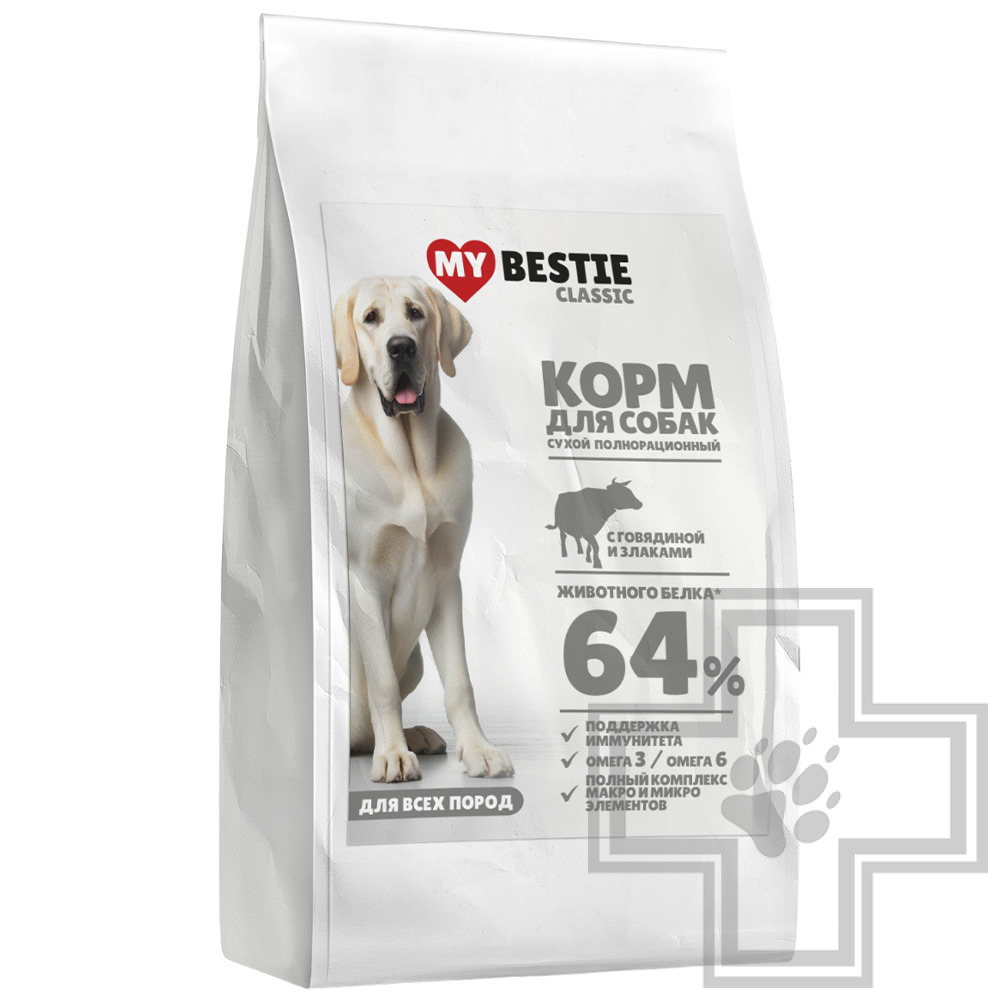 MYBESTIE Корм для взрослых собак всех пород, с говядиной и злаками