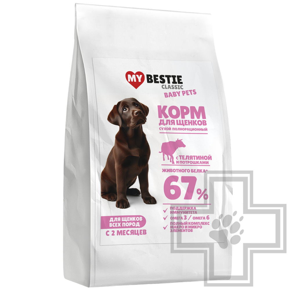 MYBESTIE Корм для щенков с 2-х месяцев, с телятиной и потрошками
