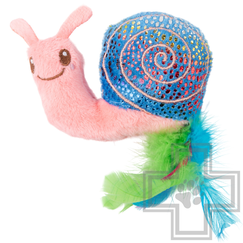 Mr.Kranch Игрушка плюшевая "Улитка" с кошачьей мятой и перышками для кошек, розовая