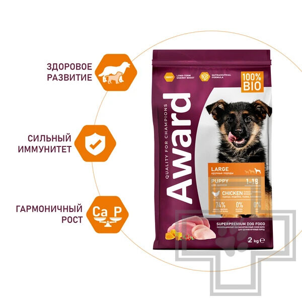 AWARD Корм для щенков от 1 месяца крупных пород, с курицей и индейкой