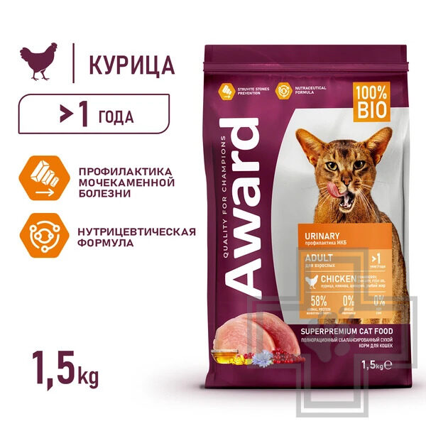 AWARD Urinary Корм для взрослых кошек для профилактики МКБ, с курицей