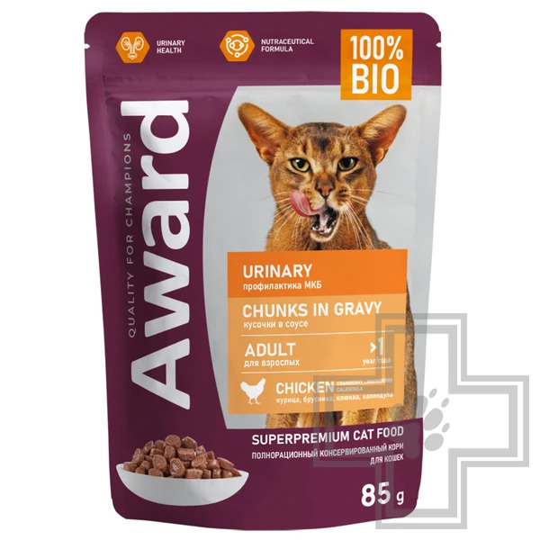 AWARD Urinary Пресервы для взрослых кошек для профилактики МКБ, кусочки курицы в соусе