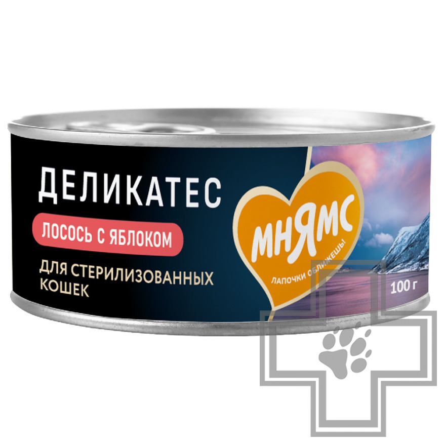 Мнямс Деликатес Консервы для стерилизованных кошек, с лососем и яблоком