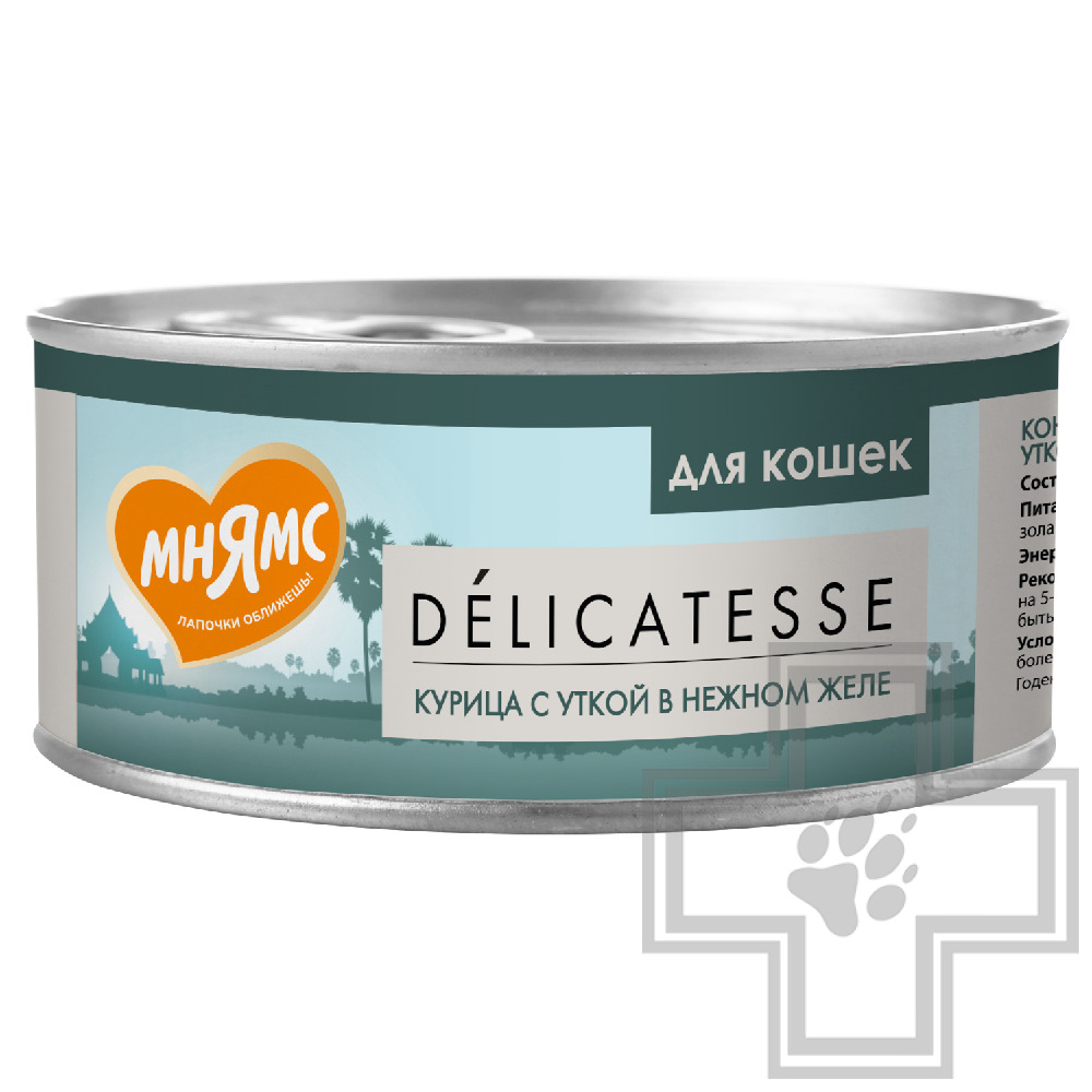 Мнямс Деликатес Консервы для кошек, с курицей и уткой в желе